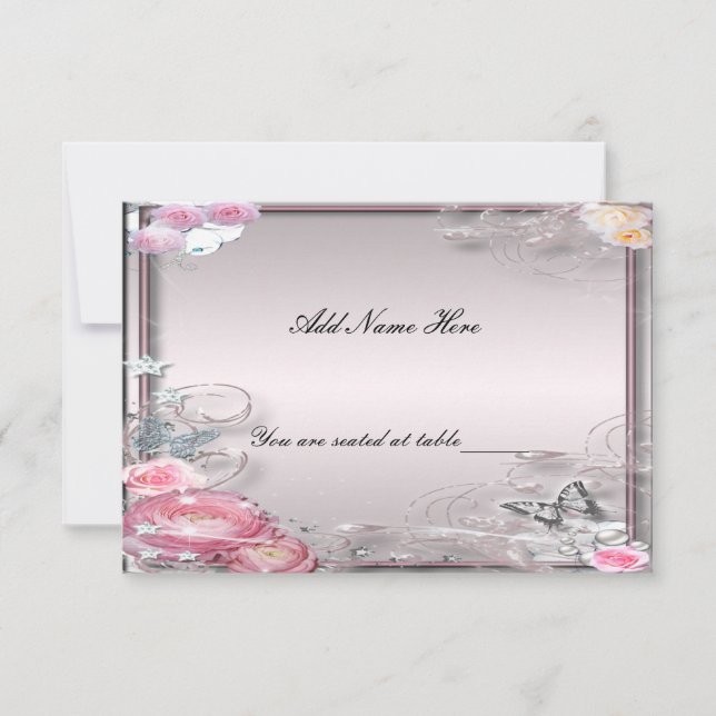 Pink Floral And Butterfly Table Place Card (Front)