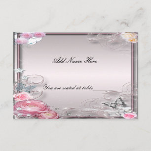Pink Floral And Butterfly Table Place Card