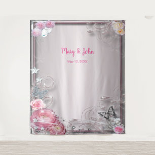 Pink Floral And Butterfly Wedding Backdrop Tapestry