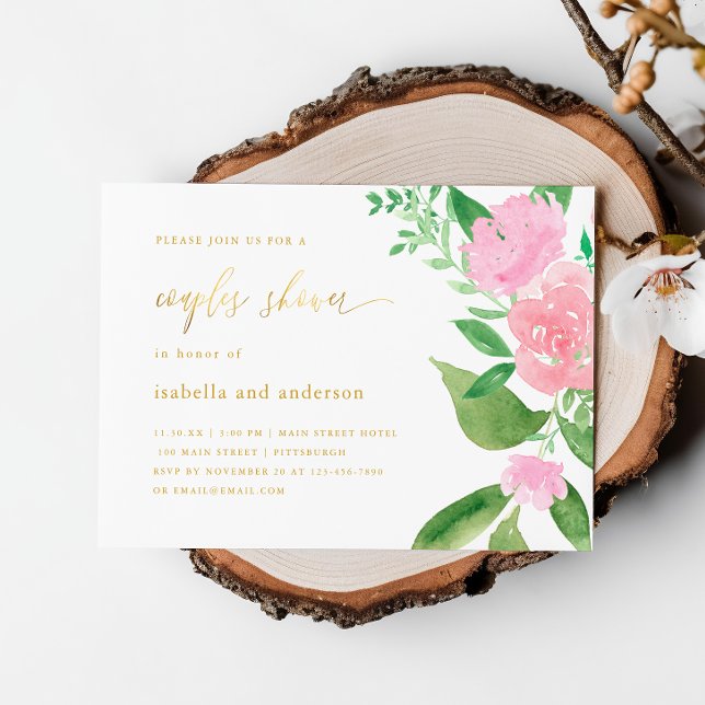 Pink Floral and Calligraphy Wedding Couples Shower Invitation (Creator Uploaded)