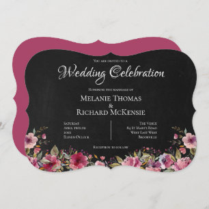 Pink Floral and Chalkboard Wedding Invitation