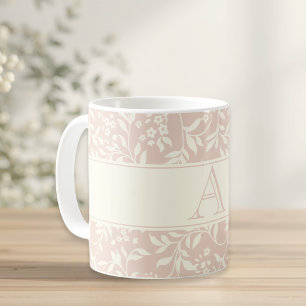 Pink Floral and Foliage Monogram Coffee Mug