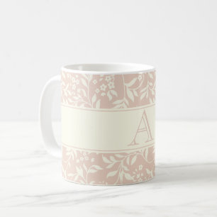 Pink Floral and Foliage Monogram Coffee Mug