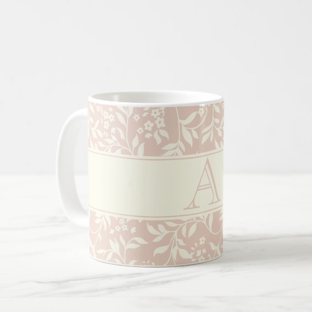 Pink Floral and Foliage Monogram Coffee Mug (Front Left)