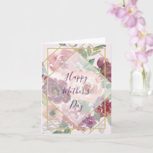  Pink floral and gold geometric Mother' day Card