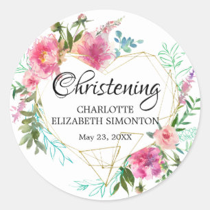 Pink Floral and Gold Geometric Sticker Christening