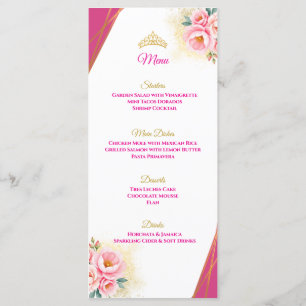 Pink Floral and Gold Quinceañera Table Menu