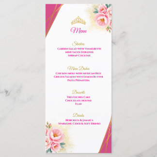 Pink Floral and Gold Quinceañera Table Menu