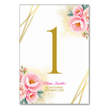 Pink Floral and Gold Quinceańera