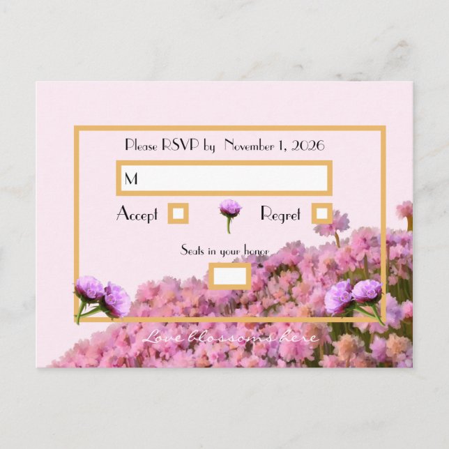 Pink floral and gold RSVP Postcard (Front)