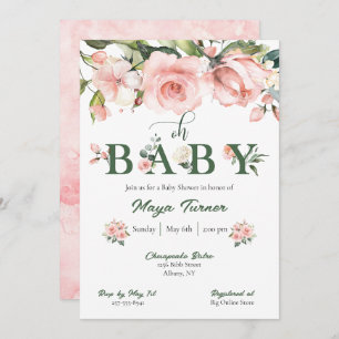 Pink Floral and Greenery Baby Shower Invitation