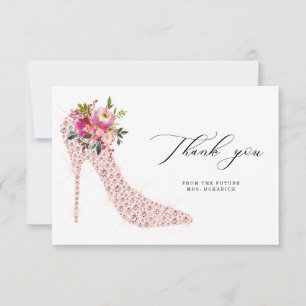 Pink Floral and High Heels Script Bridal Shower  Thank You Card