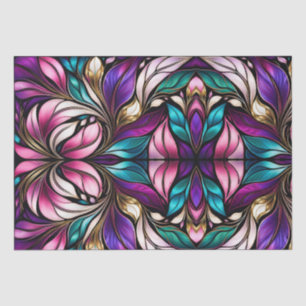 Pink Floral and leaves Stained Glass Look Tissue Paper