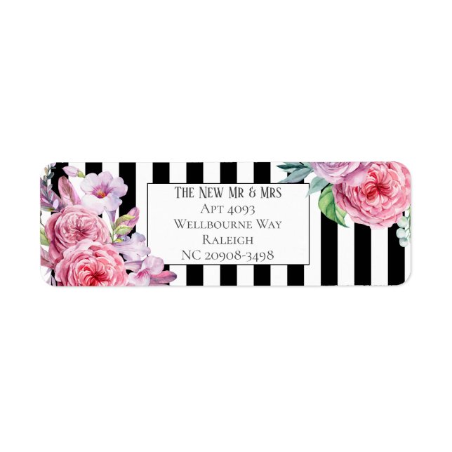 Pink Floral and Stripe Return Address (Front)
