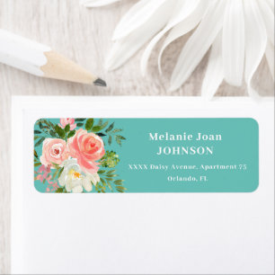 Pink Floral and Teal Return address