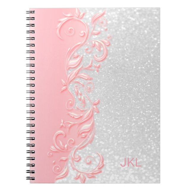 Pink Floral and White Glitter Notebook (Front)