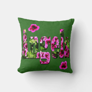 Pink Floral Angela Name Logo, Cushion
