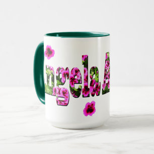 Pink Floral Angela Name Logo, Mug