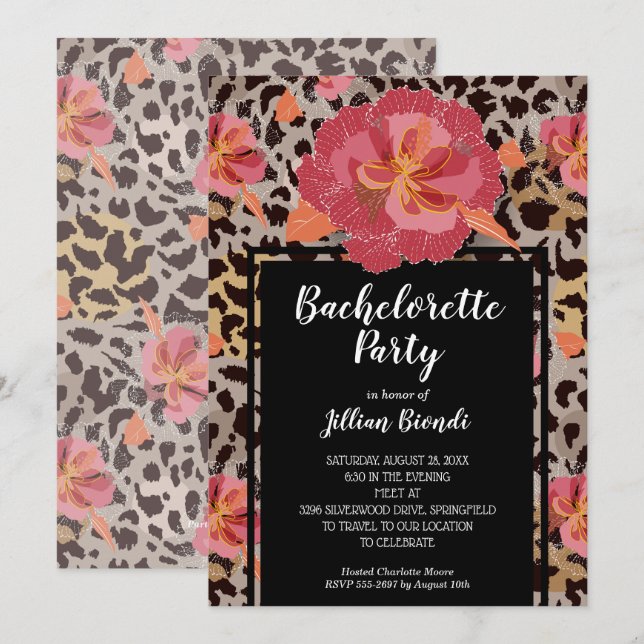 Pink Floral Animal Print Bachelorette Invites (Front/Back)