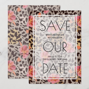 Pink Floral Animal Print Wedding Save the Date