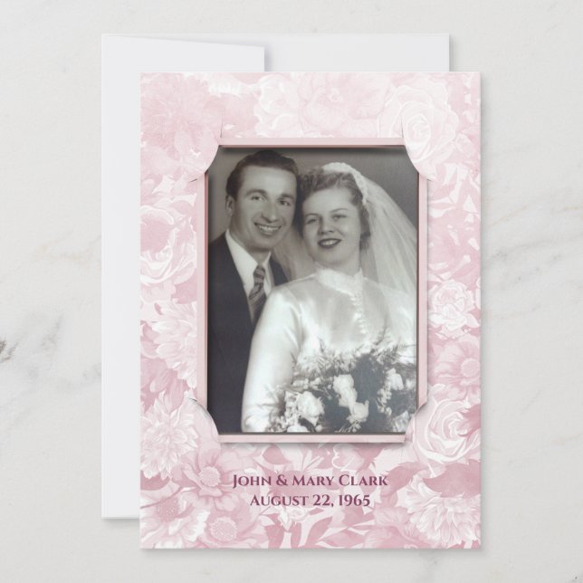 pink floral anniversary party photo frame invitation (Front)