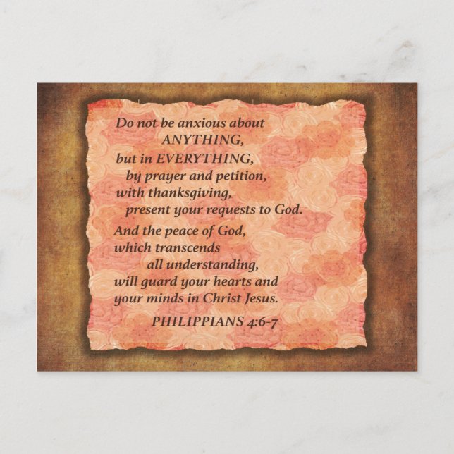 Pink Floral Anxiety Bible Verse Postcard (Front)