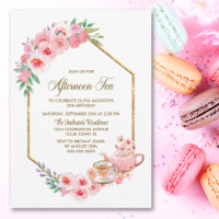 Pink Floral Any Age Afternoon Tea Birthday
