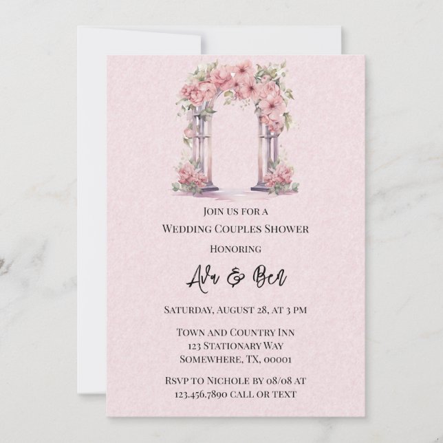 Pink Floral Arch Church Wedding Couples Shower Invitation (Front)