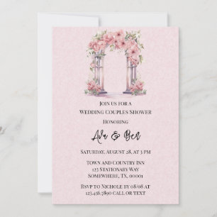 Pink Floral Arch Church Wedding Couples Shower Invitation