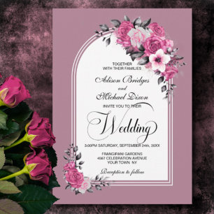 Pink Floral Arch Dusty Rose Wedding Invitation