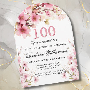 Pink Floral Arch Elegance 100th Birthday Party Invitation