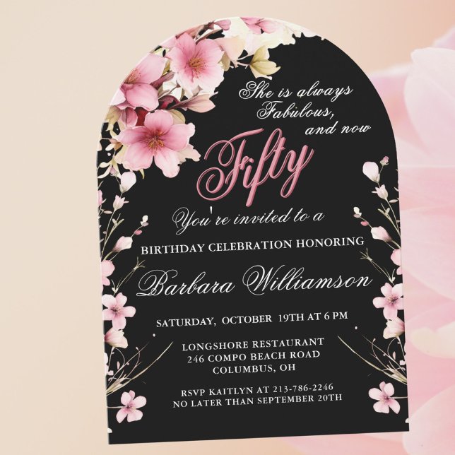 Pink Floral Arch Elegance 50 & Fab Birthday Party Invitation (Creator Uploaded)