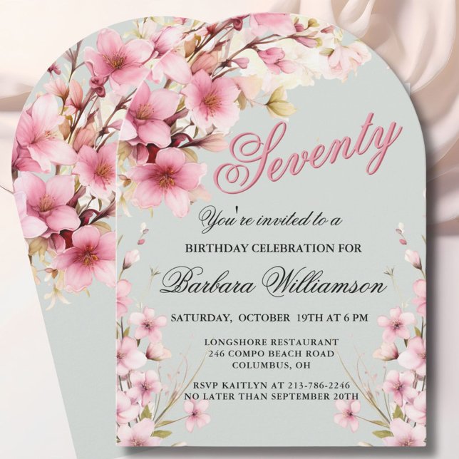 Pink Floral Arch Elegance 70th Birthday Party Invitation (Creator Uploaded)