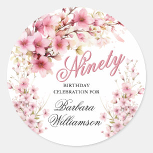 Pink Floral Arch Elegance 90th Birthday Party Classic Round Sticker