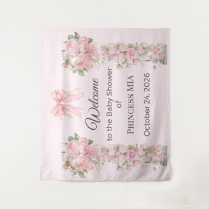 Pink Floral Arch Princess Baby Shower Backdrop Tapestry