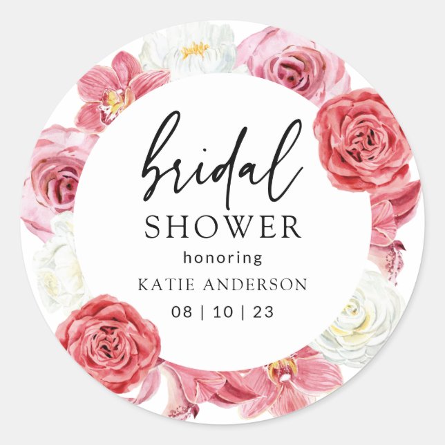 Pink Floral Arch Summer Bridal Shower Classic Round Sticker (Front)