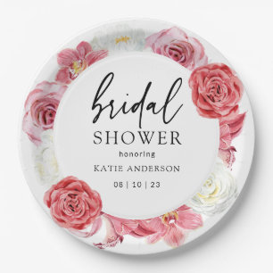 Pink Floral Arch Summer Bridal Shower Paper Plate