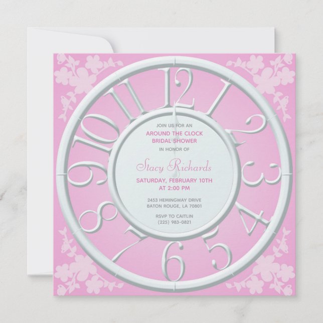 Pink Floral Around the Clock Bridal Shower Invite (Front)
