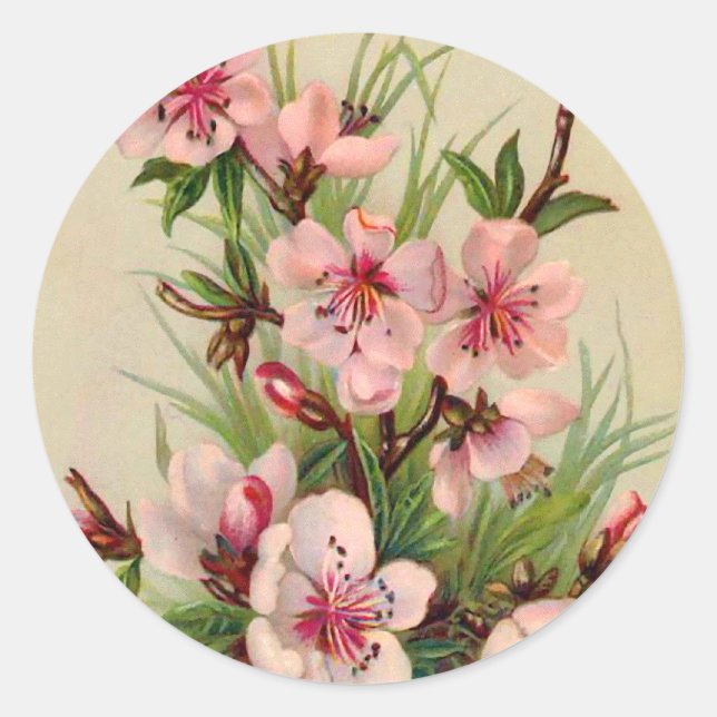 Pink Floral Arrangement Classic Round Sticker (Front)