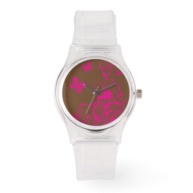 Pink Floral Art Design Watch (Front)