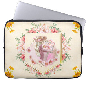 Pink Floral Art, Lady of Spring Laptop Sleeve