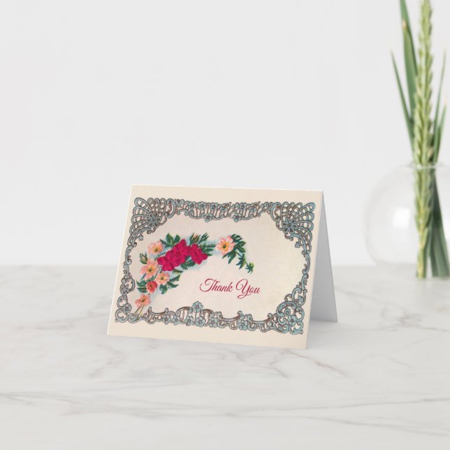 Pink Floral Art Nouveau Thank You Card (Front)