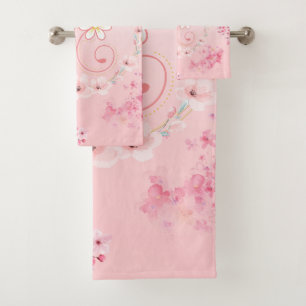 Pink Floral Art, Spring Blessing Bath Towel Set