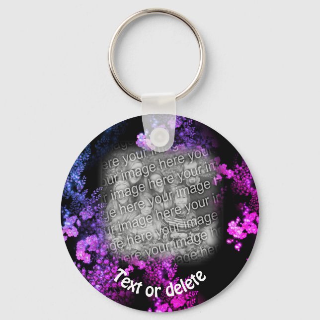 Pink Floral Art Your Photo Personalised Key Ring (Front)