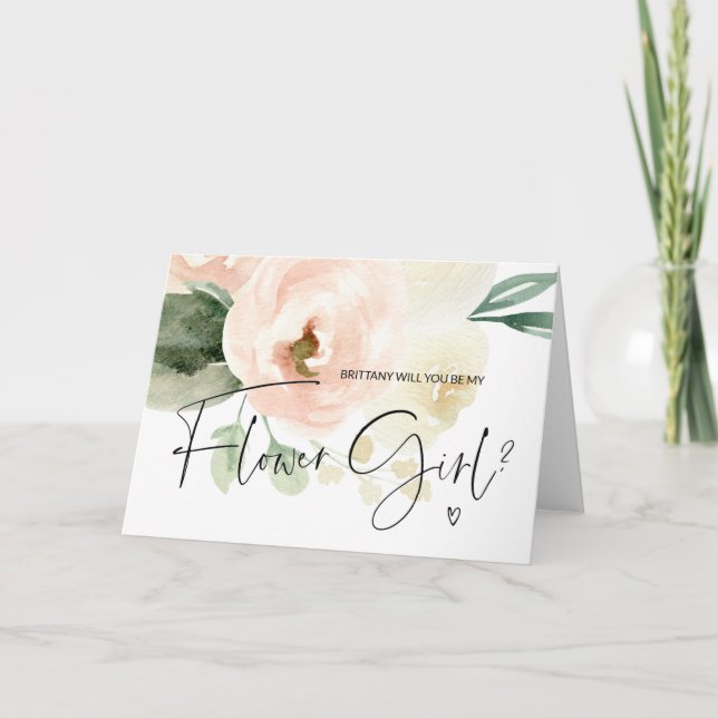 Pink Floral Ask Flower Girl Proposal Wedding Card (Front)