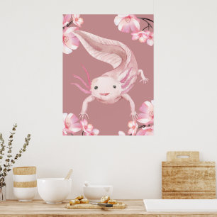 Pink Floral Axolotl Poster