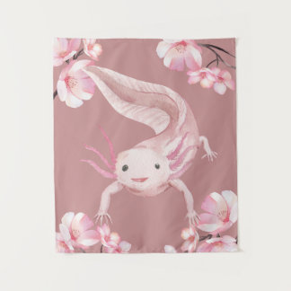 Pink Floral Axolotl Tapestry