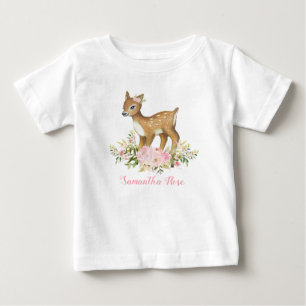 Pink Floral Baby Deer Birthday Toddler T-Shirt