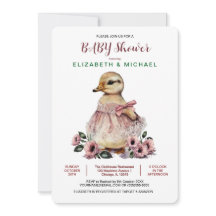 Pink Floral Baby Duck Baby Shower  for Girl