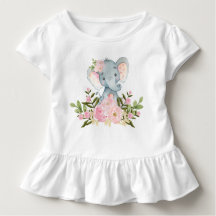 Pink Floral Baby Elephant Birthday Toddler T-Shirt